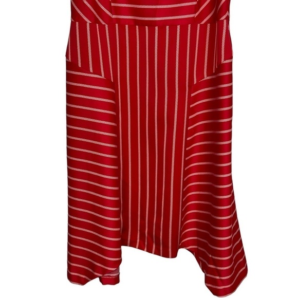 BANANA REPUBLIC STRIPED RED SQUARE NECK SPAGHETTI STRAP HANDKERCHIEF HEM DRESS - Picture 8 of 14